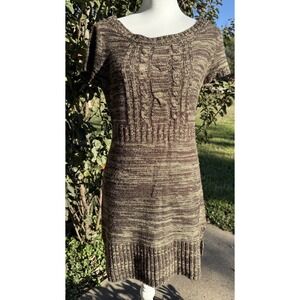 Lei Junior Knit Sweater Dress Stretch Casual Heather‎ Brown Sz Large